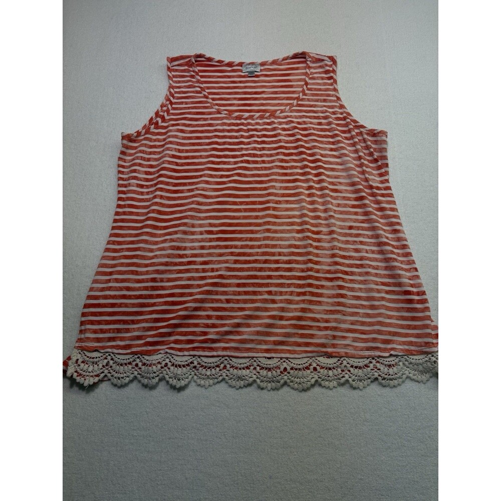 Avenue Striped Orange And White Lace Detail Tank- Plus Size 18/20